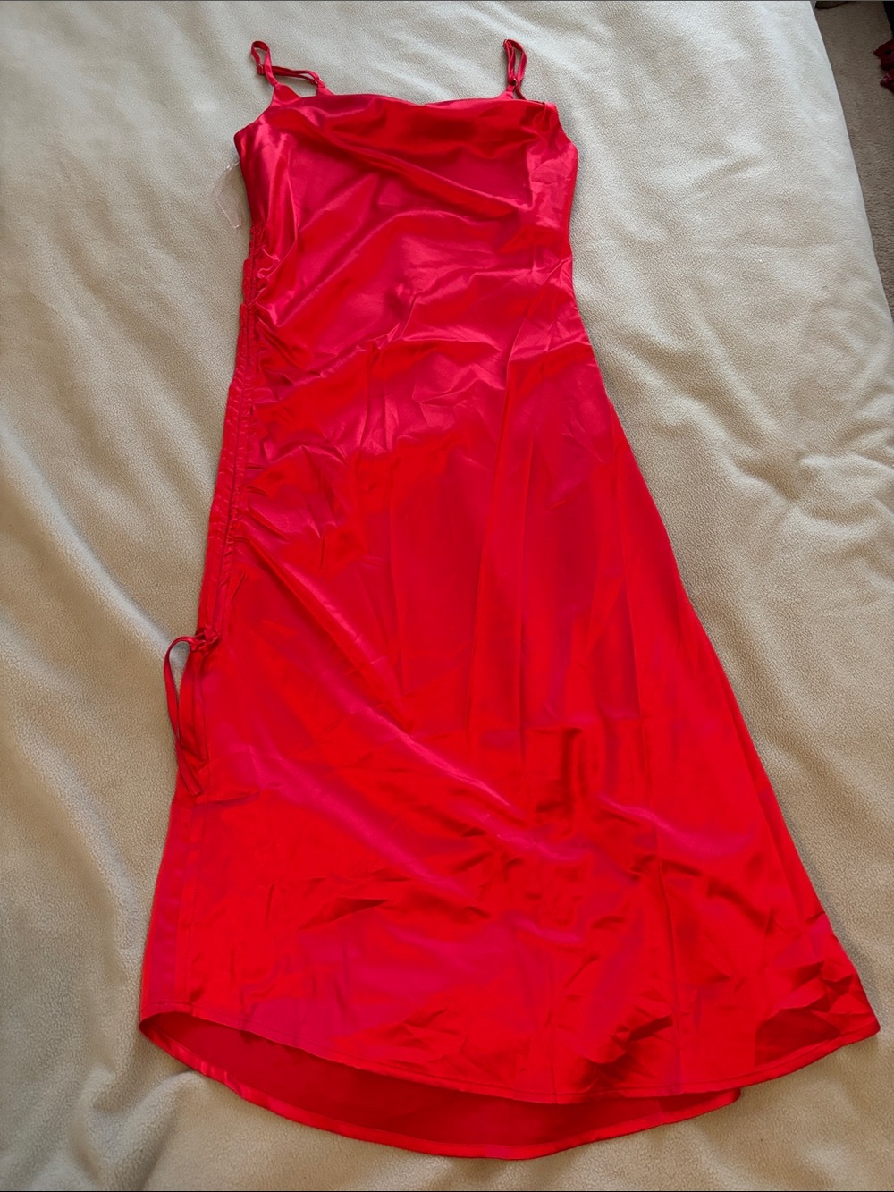 Main Strip Hot Pink Satin Maxi Slip Dress